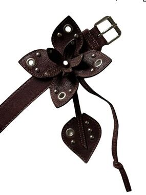 Miu Miu vintage Dark Brown Leather Flower Accent Belt
